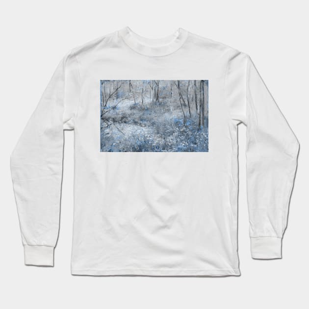 Painting of a Faerie Forest with Blue Flowers Long Sleeve T-Shirt by DoomDismay